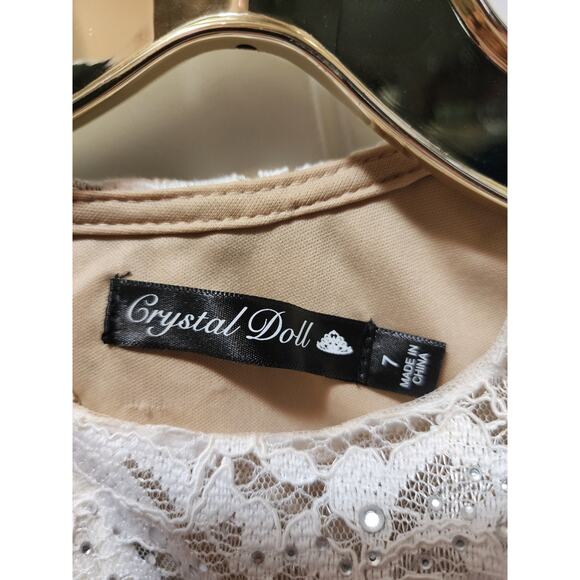 Crystal Doll Juniors 7 White Floral Lace Embellished Semi-Formal Cocktail Dress - Picture 6 of 9